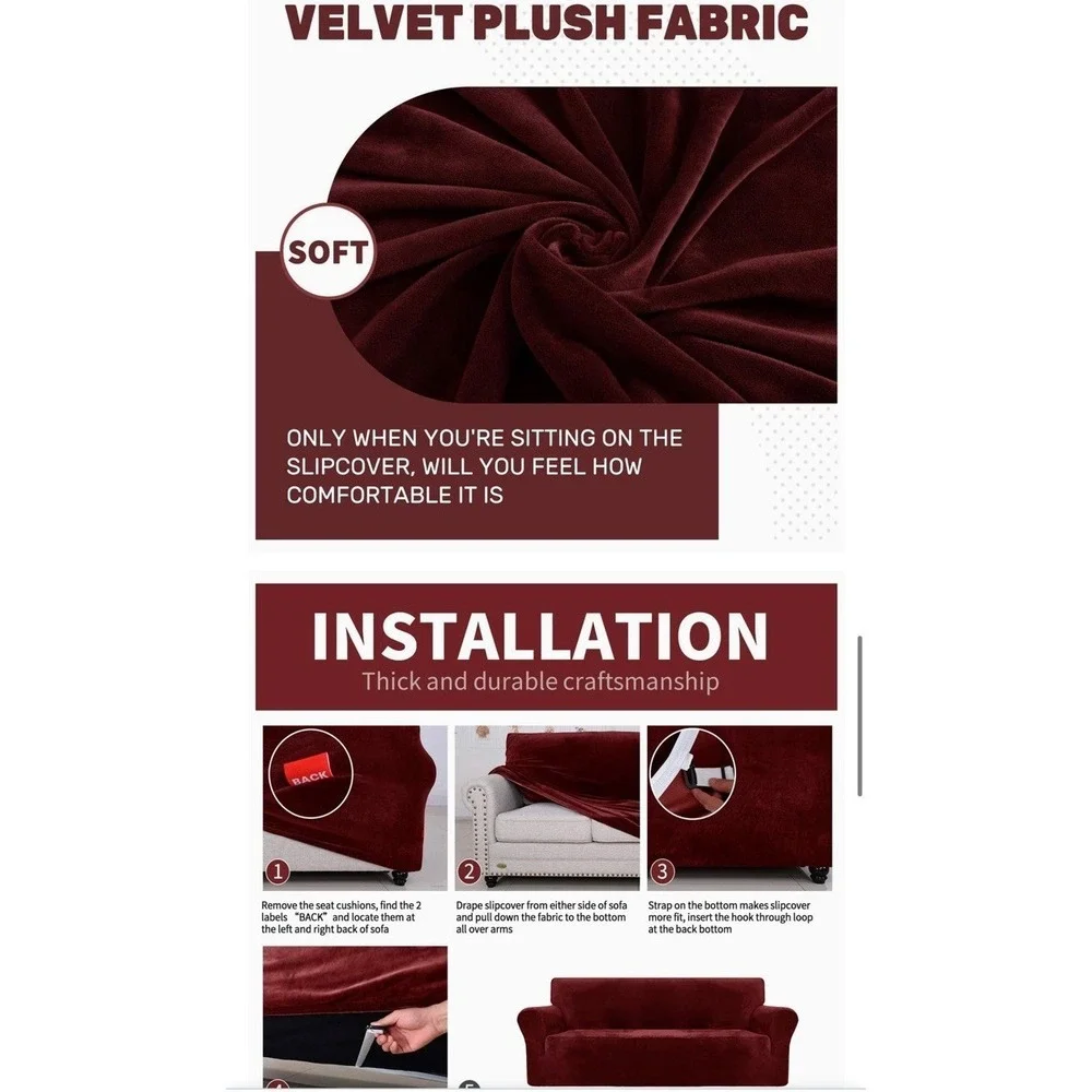 Velvet Stretch Loveseat Cover Couch for 2 Cushion Couch (57